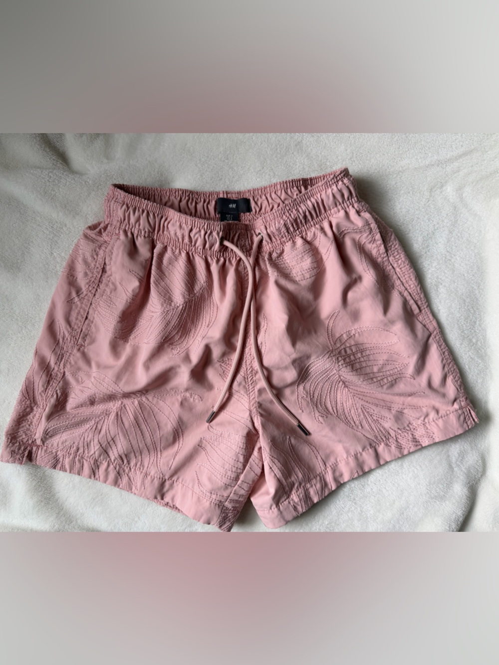 H&M Men’s Pink Embroidered Drawstring Athletic/Swim Shorts